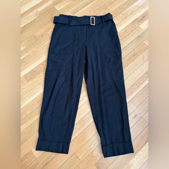 Rachel Zoe Linen Blend Black Ankle Pants with Belt Size 10 Lightweight Career - Picture 1 of 10